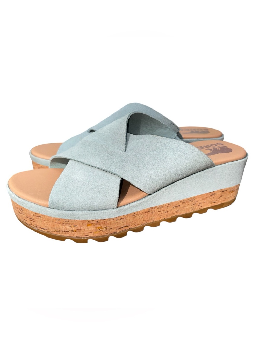 🩵Like New SOREL Cameron Flatform Mule Wedge Suede Sandals 10